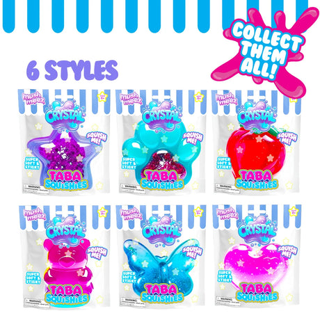 Mushmeez Crystal Clear Squishy six colorful crystal themed squishy toys in packages