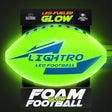 Youth size foam football glowing bright green with LED lights for fun nighttime play
