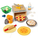Children’s playset with fabric pies, rolling pin, oven, pie tins, and pretend toppings for creative baking fun