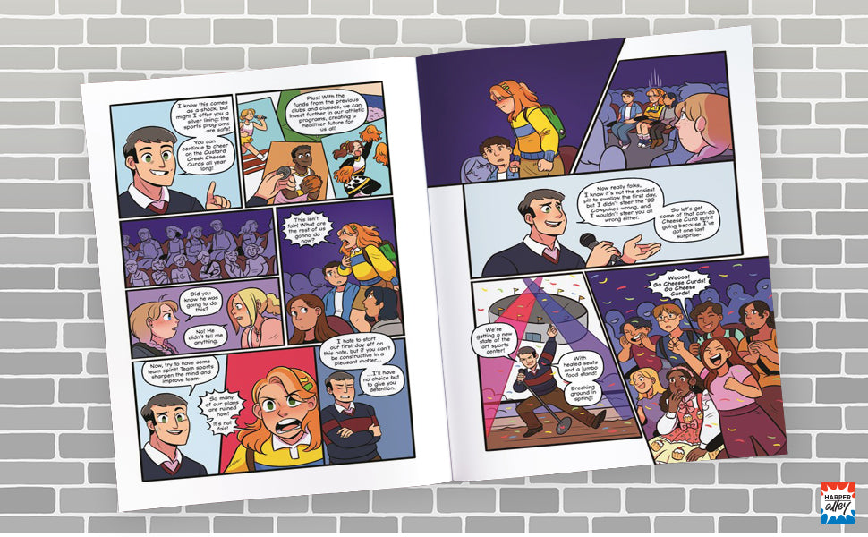 Club Kickout: Into the Ring comic book pages showing colorful characters in a lively wrestling-themed story.