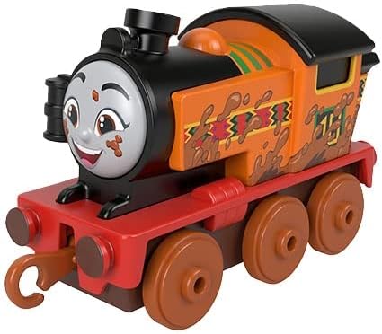 Thomas & Friends Diecast Train in orange and black with detailed decorations and a smiling face for imaginative play.