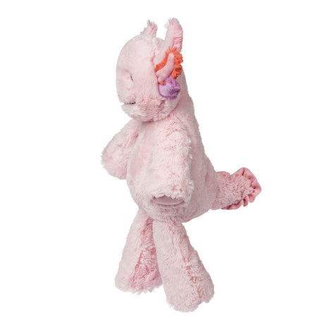 Marshmallow Axolotl plush toy in soft pink fabric with embroidered details and durable plastic eyes, perfect for snuggling.