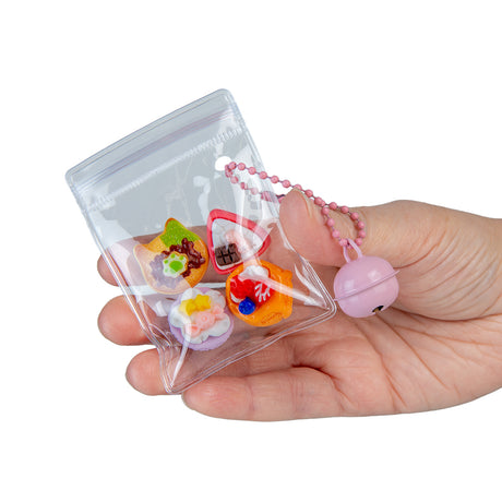 Gacha Pouch Mini Food Charmlets clear pouch with colorful miniature food charms and pink bead strap
