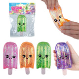 Sugar Swaps Ice Pop colorful glittery popsicle squishy toys shown in packaging and being stretched by hand