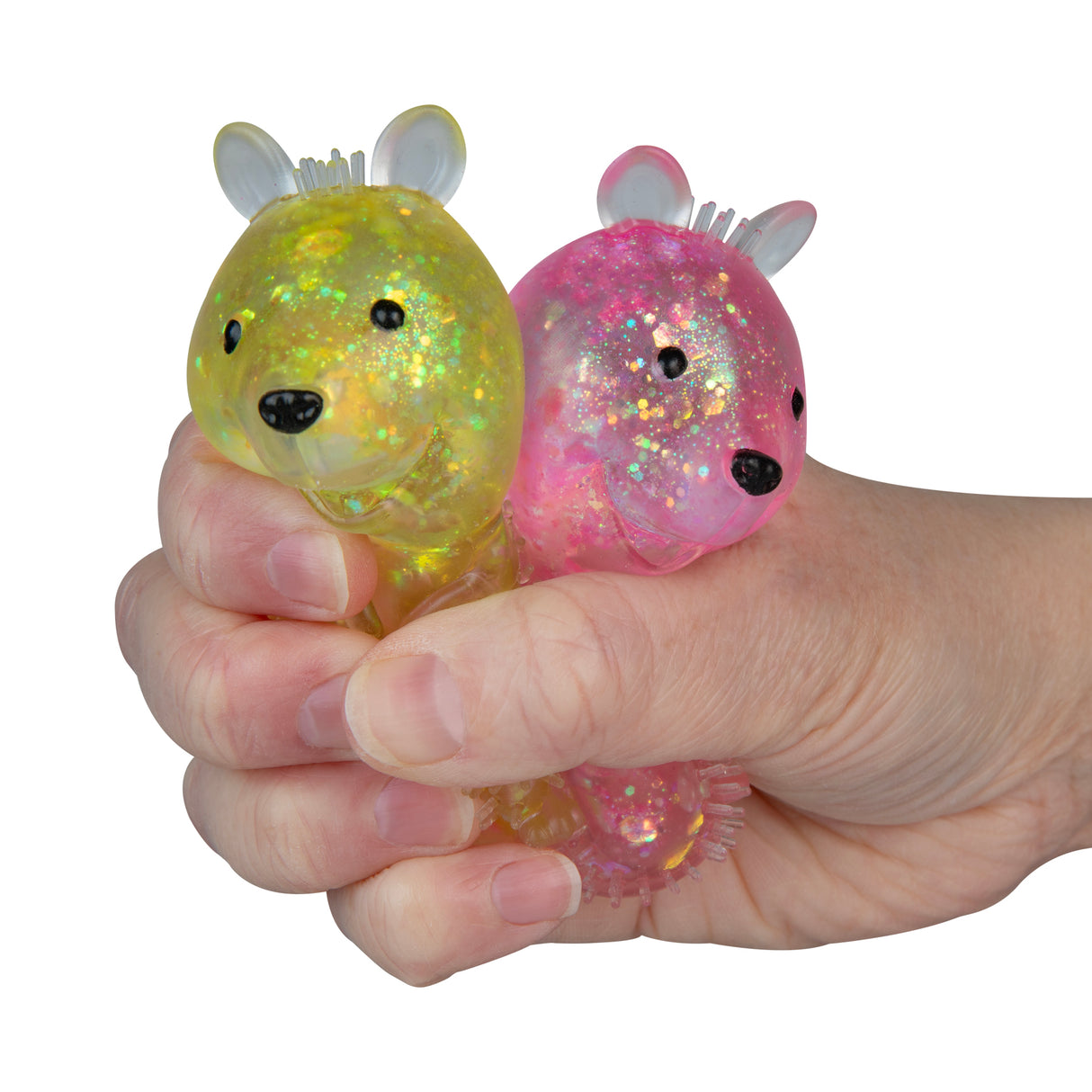 Sugar Swaps Quokka glittery pink and yellow quokka toys held in a hand