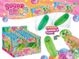 Sugar Swaps Sparkly Pickle green glittery squishy toy shown in packaging and being squeezed