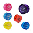 Collection of colorful Yomega Alpha Wing yoyos with a flared wing design for easy catching and smooth performance