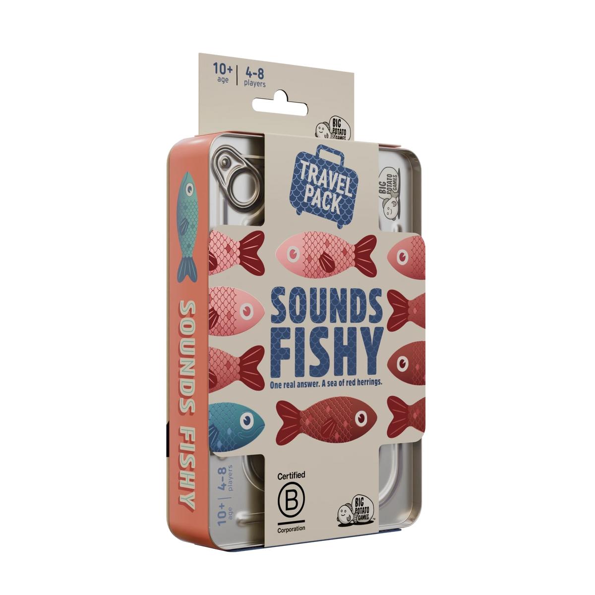 Sounds Fishy Travel Tin game in a compact metal case with colorful fish illustrations
