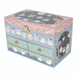 Jewelry Box | Enchanted with ballerina and swan illustrations, 3 drawers, and a dancing ballerina inside.