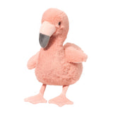 Soft plush flamingo toy in warm salmon pink with detailed beak and standing legs, perfect for cuddling.