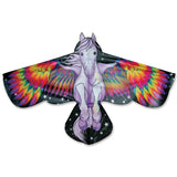 Pegasus Kite with vibrant rainbow wings and starry background, designed for easy handling in light to medium wind conditions.
