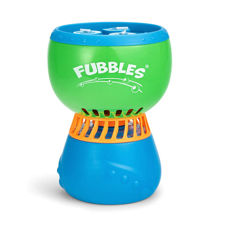 Fubbles | No-Spill Fun-Finiti Bubble Machine in green and blue with orange accents for nonstop bubble fun.