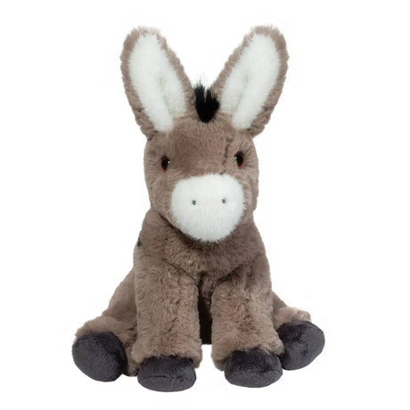 Donkey Softie Jackie plush toy featuring soft gray and black fabric with brown eyes and bean-filled feet.