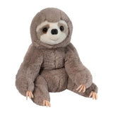 Sloth Soft Lizzie plush toy sitting with soft gray fur and gentle expression, perfect for cuddling.
