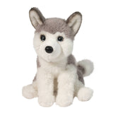 Husky Flurrie plush stuffed animal with soft gray and white fur sitting upright with black eyes and nose
