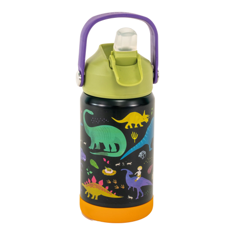 Drinks Bottle | Dino stainless steel with retractable spout, colorful dinosaur design, vacuum insulated, and carry handle.