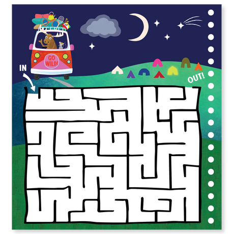 Magic Multi Play | Adventure showing a night-time maze activity with a van and tents under the moon and stars.