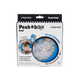 Packaging of a tactile Beach Explorer fidget toy filled with small beads and colorful hidden objects inside a round blue case