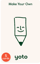 Simple smiling pencil drawing with Make Your Own text above and yoto logo below on cream background