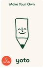 Simple smiling pencil drawing with Make Your Own text above and yoto logo below on cream background