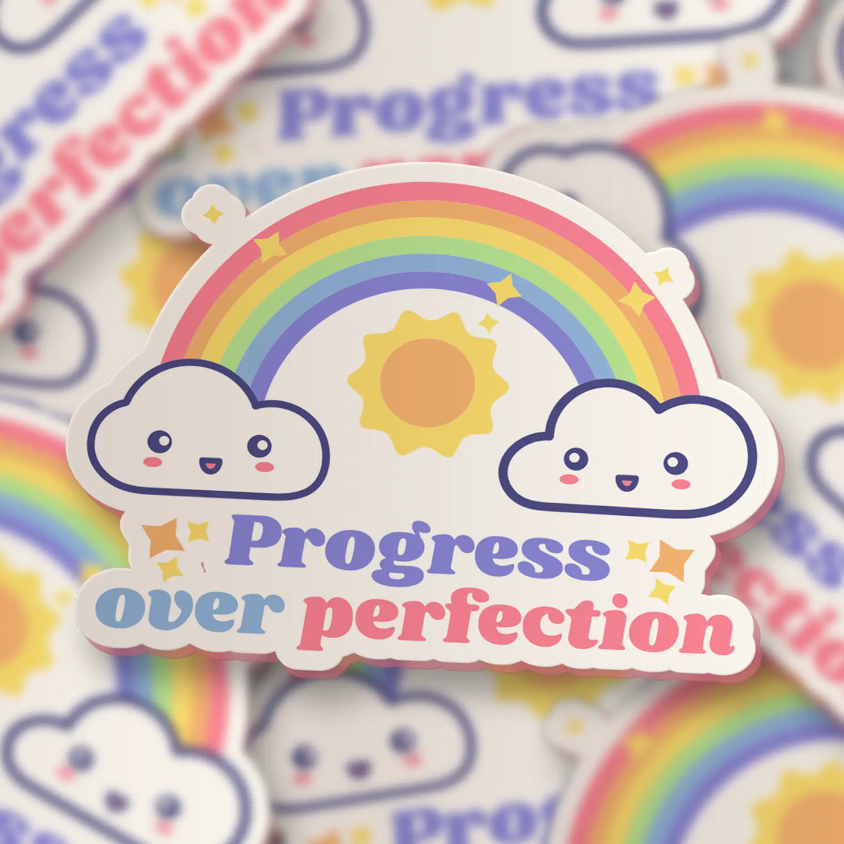 Progress Over Perfection Kawaii Rainbow Sticker