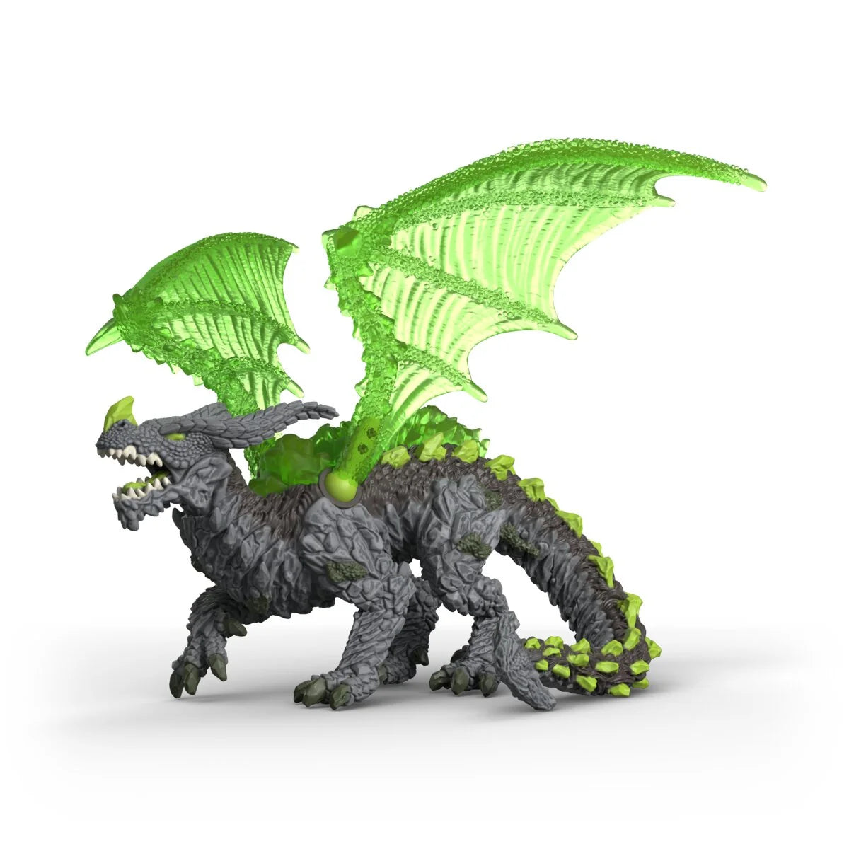 Eldrador Creatures | Rock Dragon toy with textured gray body and bright green wings