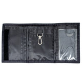 Camo Wallet open with card slots clear ID window and key clip