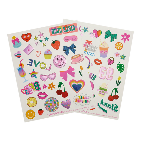 Fashion Friends Tattoos colorful temporary tattoo sheets featuring hearts bows fruit flowers and playful designs