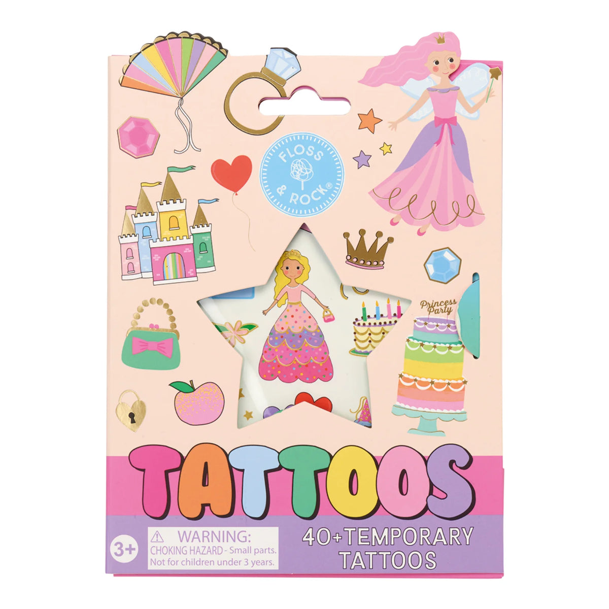 Princess Tattoos temporary tattoo set with colorful princesses castles crowns and magical designs
