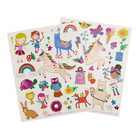 Rainbow Fairy Tattoos sheets with colorful fairies unicorns rainbows animals and playful designs