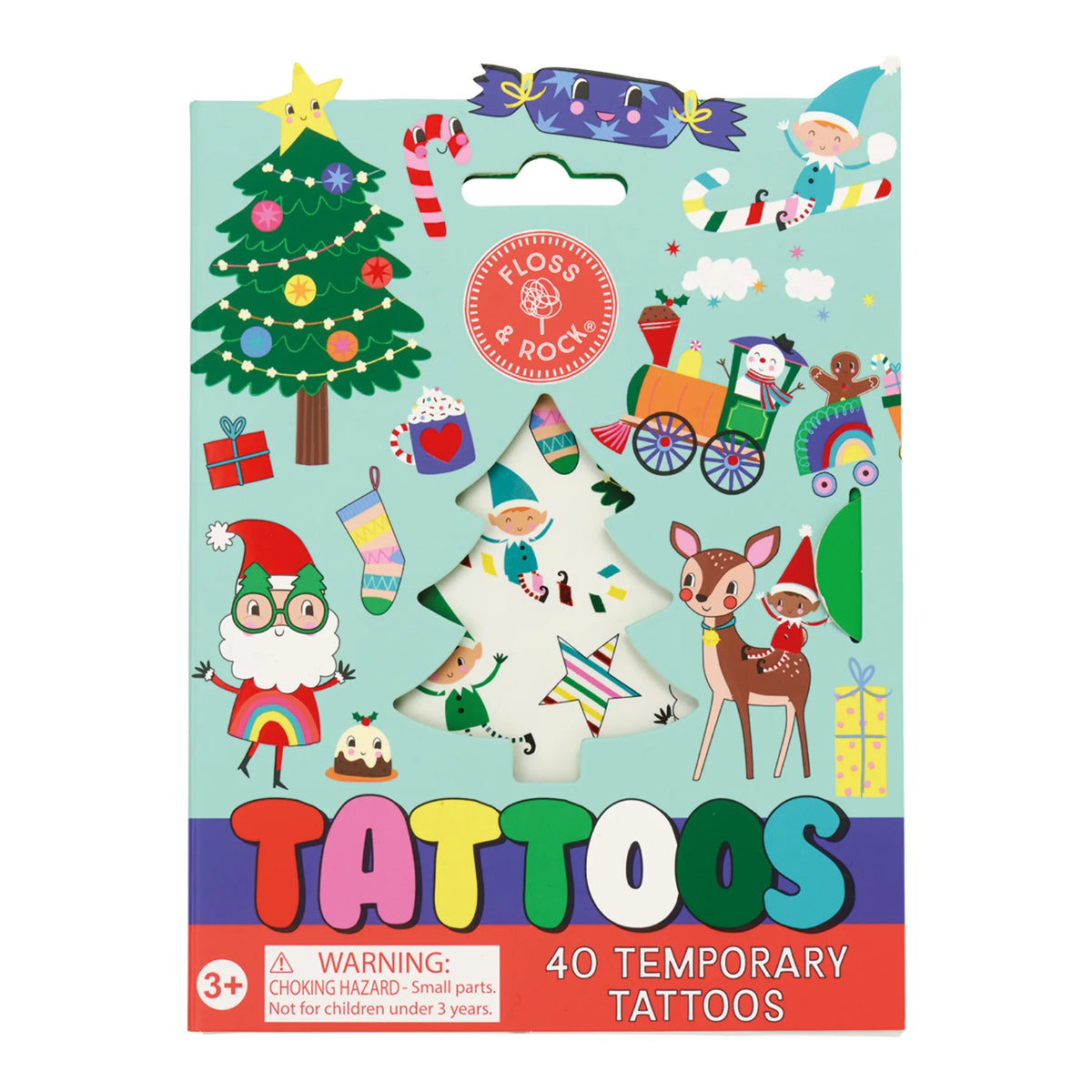 Christmas Tattoos temporary tattoo set with colorful holiday designs and 40 tattoos