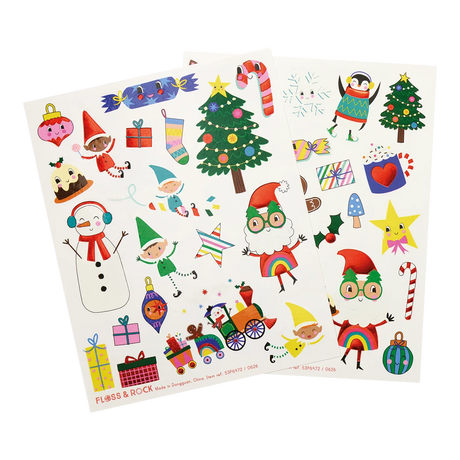Christmas Tattoos colorful temporary tattoo sheets with festive trees elves snowmen and Santa designs