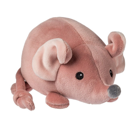 Smootheez Mouse plush toy in soft pink with embroidered face, velvety fabric, designed for kids to squeeze and hug.