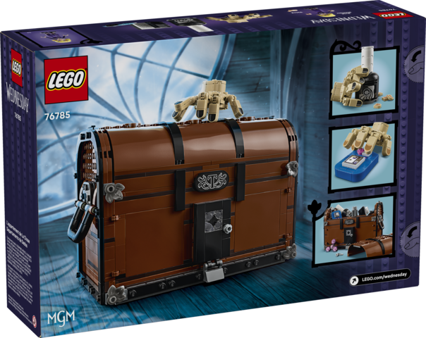 LEGO treasure chest toy trunk with hand detail, lock, and mysterious compartments for imaginative play and display.