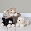 Meow Kitten plush toy showing three soft kittens in black white and brown tones