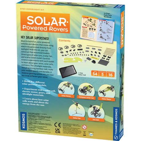 Solar-Powered Rovers kit with parts and instructions to build five solar-powered motorized models and perform science experiments