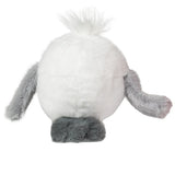 Rolly Seagull plush viewed from behind with a soft white body gray wings and dark gray feet