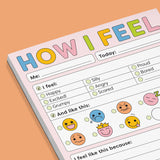 Kids feelings chart pad with checkboxes and emojis to help identify and express different emotions each day
