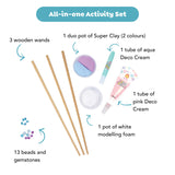 Magic Wand Kit | Pastel Power with wooden wands clay deco cream foam beads and gemstones