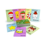 Santa Cookie Elf Candy Snowman holiday card game with colorful illustrated character cards