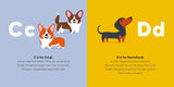 ABC Dogs educational card featuring Corgi and Dachshund illustrations with breed facts