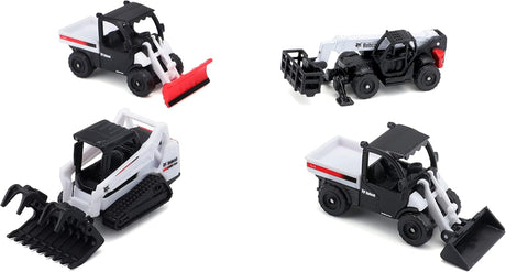 Set of four 3-inch mini work machines with die-cast bodies and various construction vehicle designs