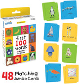 First 100 Words Matching Card Game with colorful illustrated vocabulary cards and matching game box