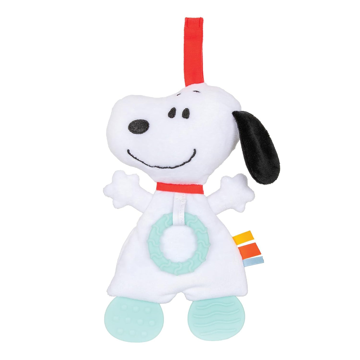 Snoopy Blanky with Crinkle ultra-soft baby blanket with embroidered details and sensory crinkle toy attachment.