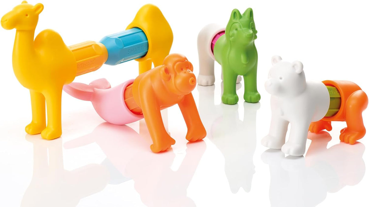 Colorful magnetic animal toys including camel, monkey, horse, and polar bear for toddlers to assemble and learn.