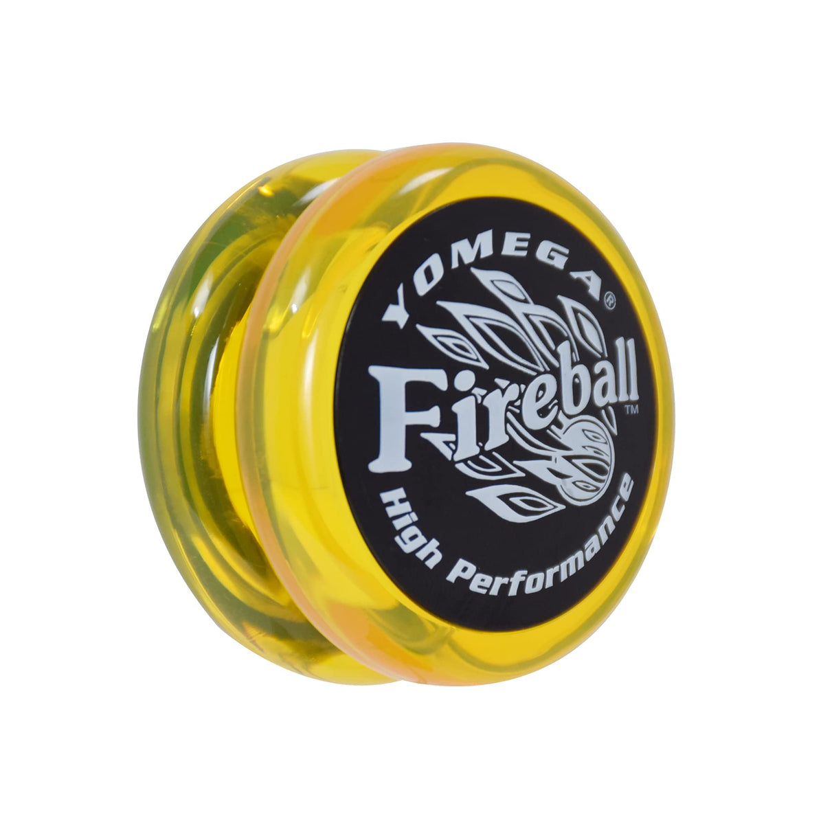Yellow transparent yo-yo with Fireball logo designed for long spins and classic tricks for all ages