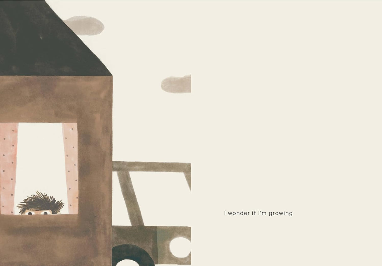 I Wonder if I'm Growing illustrated cover with a child peeking through a window