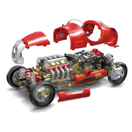 V8 Race Car red mechanical model with exposed engine wheels and removable body panels