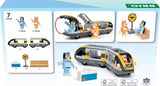 Bluey Train toy set featuring Bluey and Bingo figures with a gray train and accessories