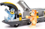 Bluey Train toy with Bluey and Bingo figures in a gray and yellow train car